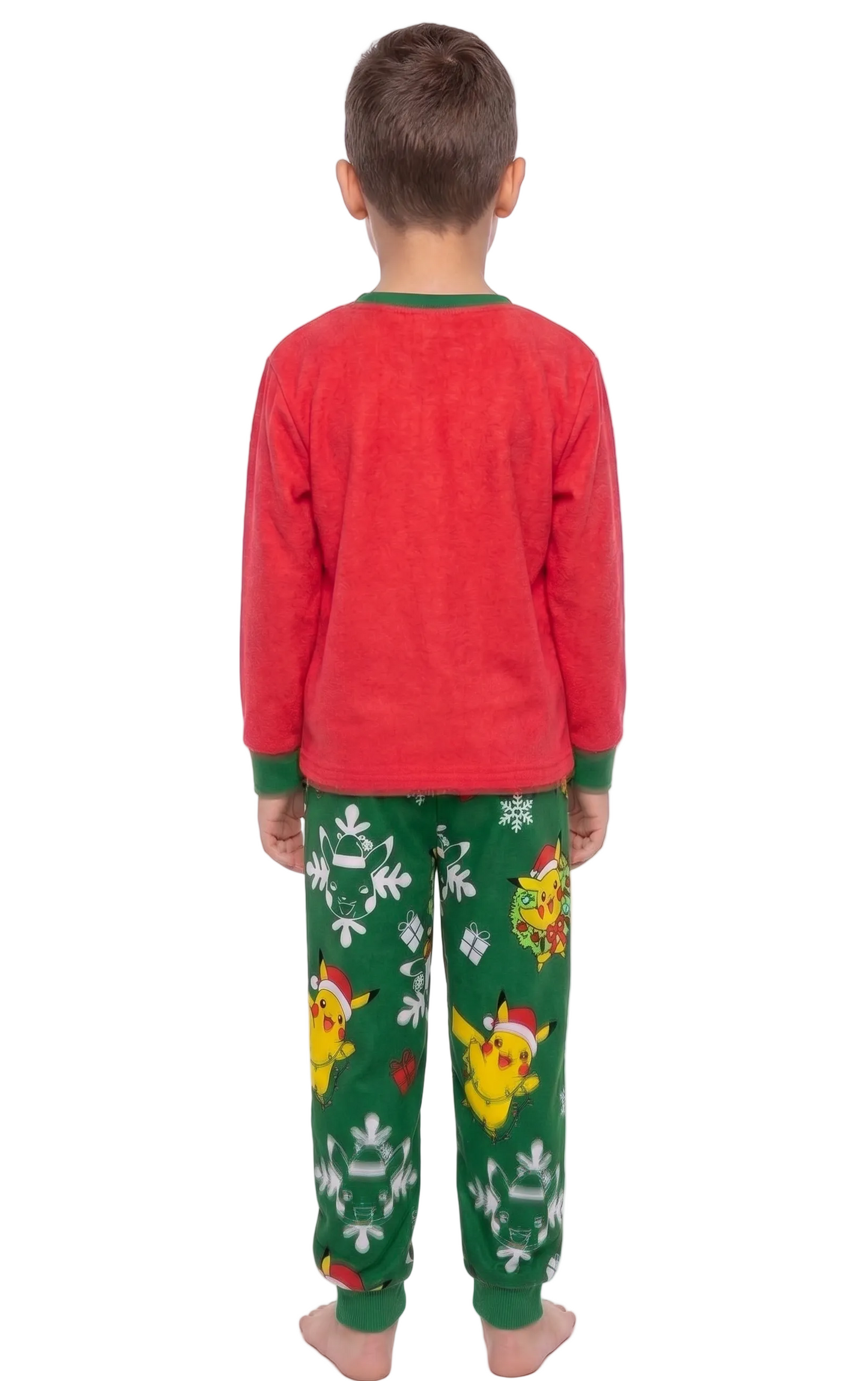 Pokémon Boys Holiday Fleece Pajama Set, Pikachu Christmas Long Sleeve Top and Pants Sleepwear Pack, Red and Green