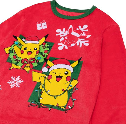 Pokémon Boys Holiday Fleece Pajama Set, Pikachu Christmas Long Sleeve Top and Pants Sleepwear Pack, Red and Green