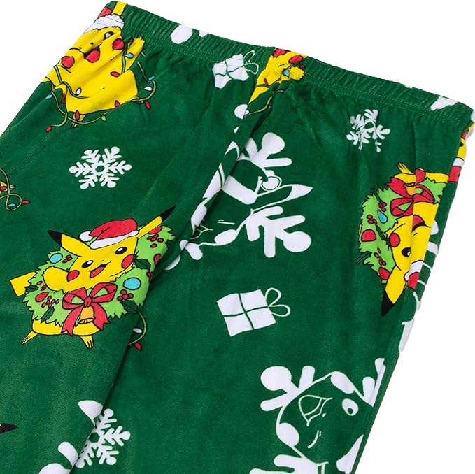 Pokémon Boys Holiday Fleece Pajama Set, Pikachu Christmas Long Sleeve Top and Pants Sleepwear Pack, Red and Green