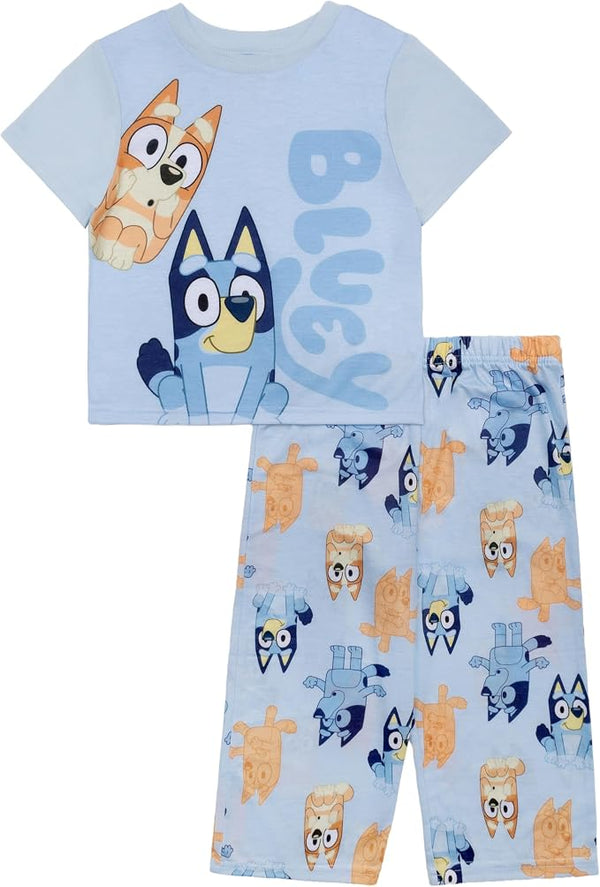 Bluey Toddler Boys 2-Piece Short Sleeve Pajama Set with Graphic Tee and Printed Pants, Light Blue, Sizes 2T 3T 4T