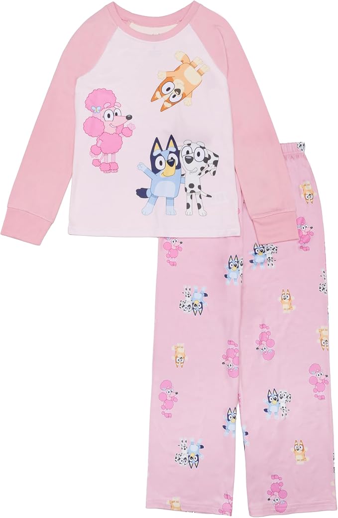 Bluey Toddler Girls Pajama Set Long Sleeve Top and Pink Pants with Character Print Sleepwear Sizes 2T 3T 4T