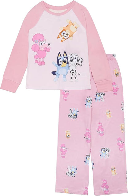 Bluey Toddler Girls Pajama Set Long Sleeve Top and Pink Pants with Character Print Sleepwear Sizes 2T 3T 4T