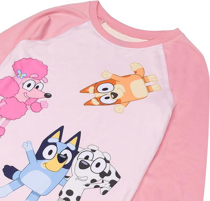 Bluey Toddler Girls Pajama Set Long Sleeve Top and Pink Pants with Character Print Sleepwear Sizes 2T 3T 4T