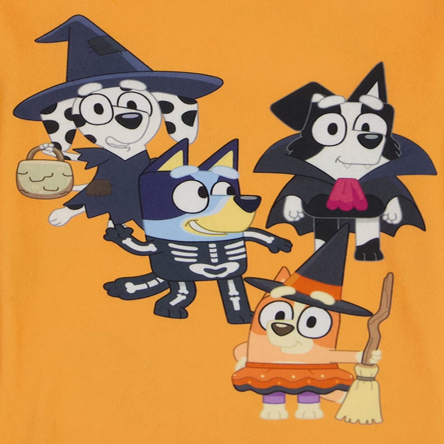 Bluey Halloween Unisex 2-Piece Cotton Pajama Set, Long Sleeve Bluey and Bingo Costume Graphic Top and Matching Pants, Orange