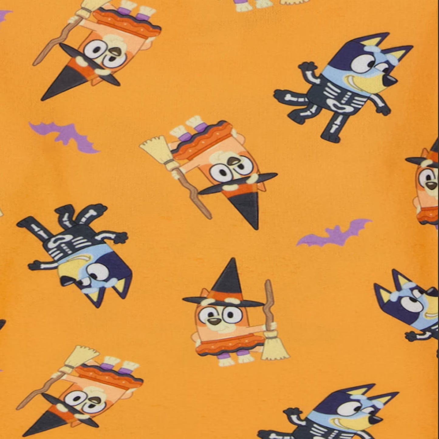 Bluey Halloween Unisex 2-Piece Cotton Pajama Set, Long Sleeve Bluey and Bingo Costume Graphic Top and Matching Pants, Orange