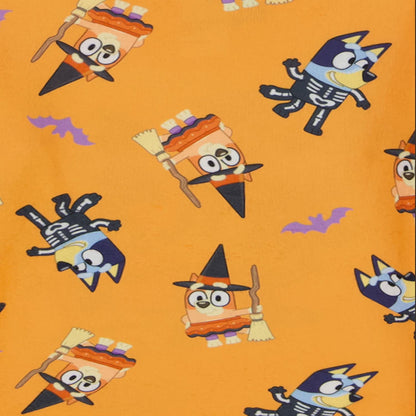 Bluey Halloween Unisex 2-Piece Cotton Pajama Set, Long Sleeve Bluey and Bingo Costume Graphic Top and Matching Pants, Orange