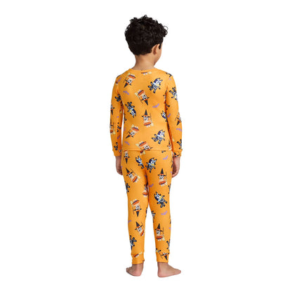 Bluey Halloween Unisex 2-Piece Cotton Pajama Set, Long Sleeve Bluey and Bingo Costume Graphic Top and Matching Pants, Orange
