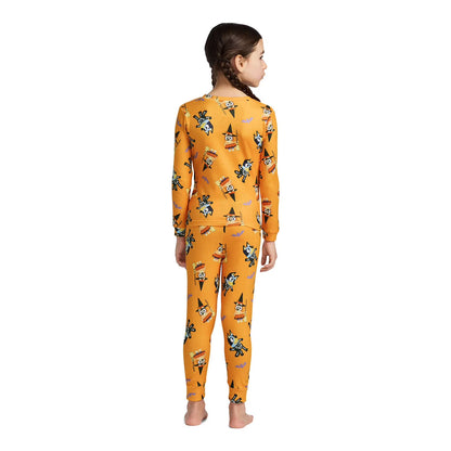 Bluey Halloween Unisex 2-Piece Cotton Pajama Set, Long Sleeve Bluey and Bingo Costume Graphic Top and Matching Pants, Orange
