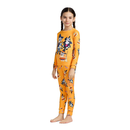 Bluey Halloween Unisex 2-Piece Cotton Pajama Set, Long Sleeve Bluey and Bingo Costume Graphic Top and Matching Pants, Orange