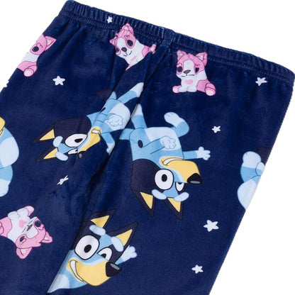 Bluey Toddler Pajama Set Long Sleeve Top and Pants Navy Star Print with Pink Trim Soft Plush Fabric Sleepwear Sizes 2T 3T 4T