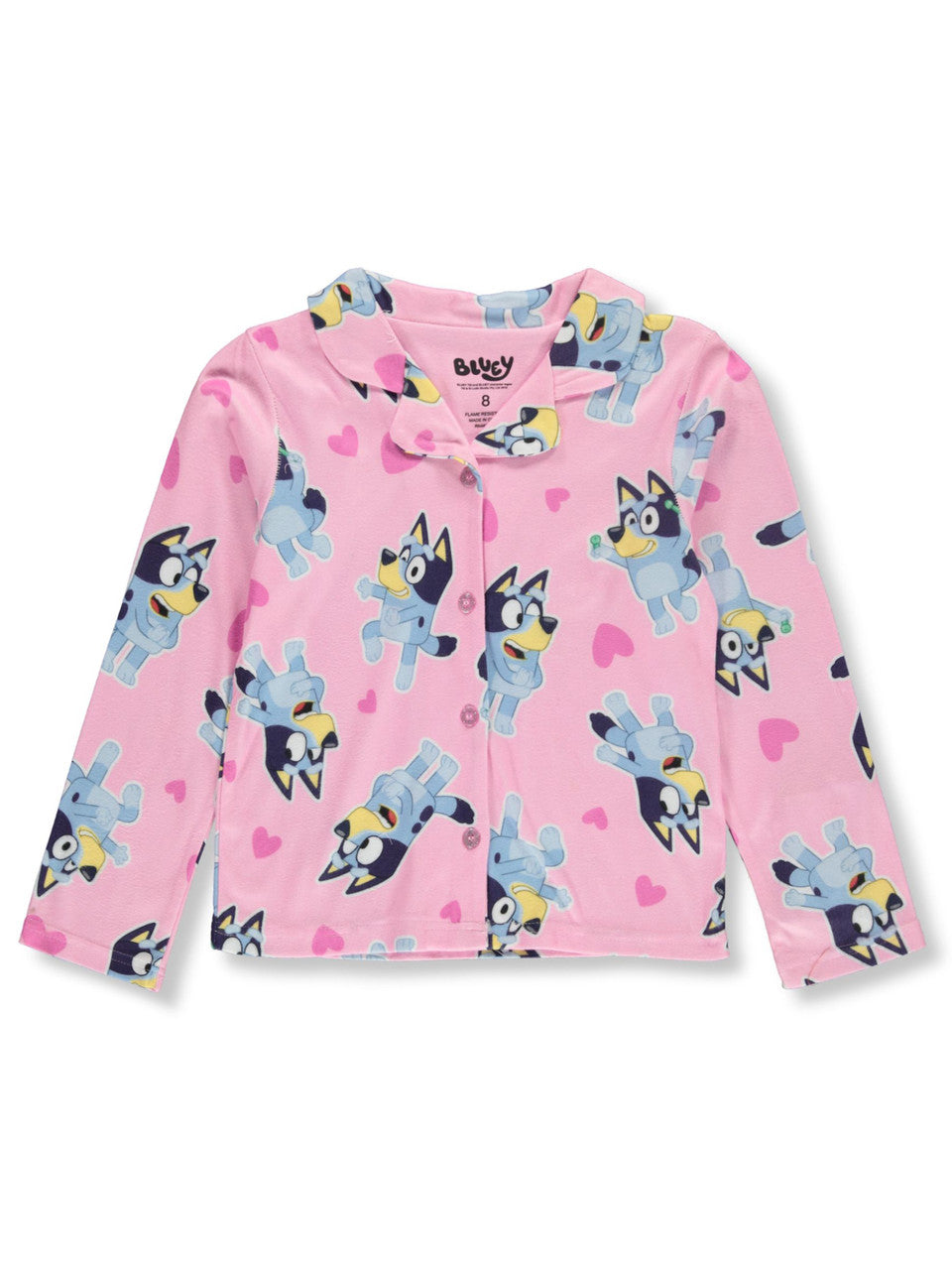 Bluey Girls 2-Piece Pajama Set – Pink Button-Up Long Sleeve Sleepwear