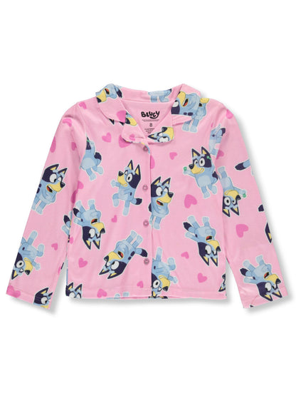 Bluey Girls 2-Piece Pajama Set – Pink Button-Up Long Sleeve Sleepwear