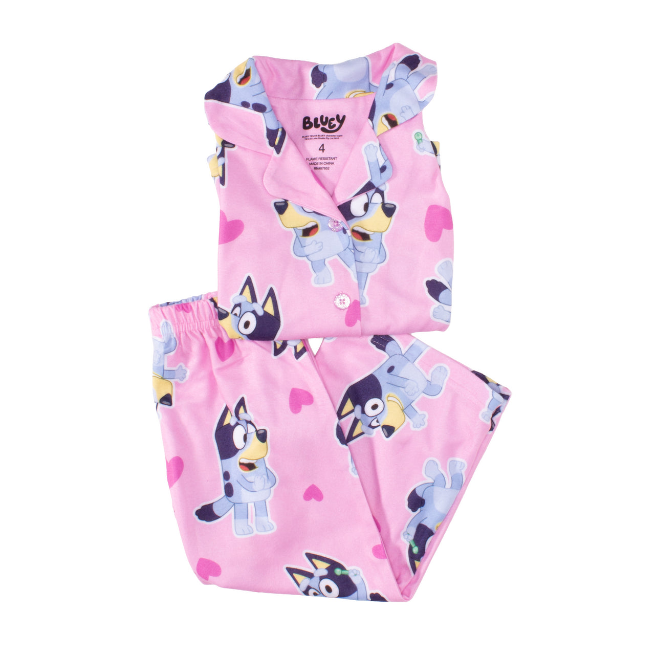 Bluey Girls 2-Piece Pajama Set – Pink Button-Up Long Sleeve Sleepwear