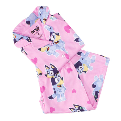 Bluey Girls 2-Piece Pajama Set – Pink Button-Up Long Sleeve Sleepwear