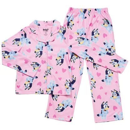 Bluey Girls 2-Piece Pajama Set – Pink Button-Up Long Sleeve Sleepwear
