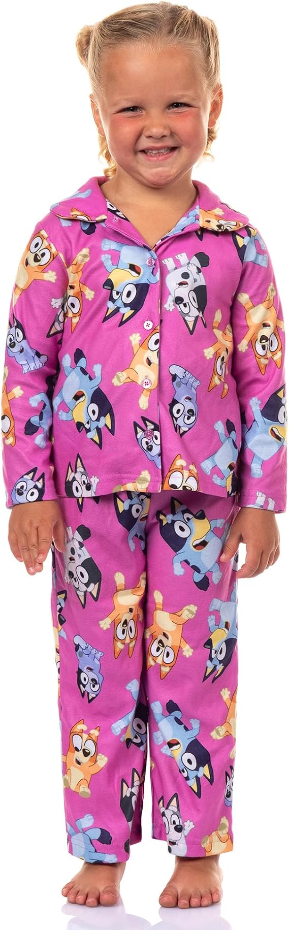 Bluey Toddler Girls Pink Button-Front Pajama Set with Long Sleeves and Pants, Character Print, Sizes 2T 3T 4T