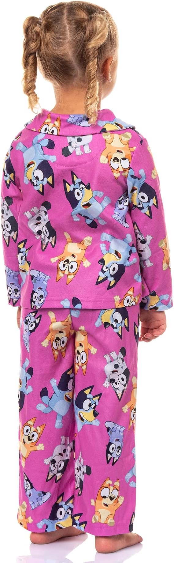 Bluey Toddler Girls Pink Button-Front Pajama Set with Long Sleeves and Pants, Character Print, Sizes 2T 3T 4T