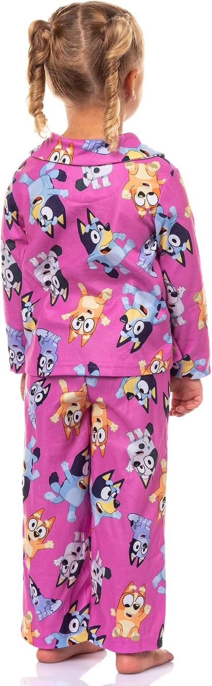 Bluey Toddler Girls Pink Button-Front Pajama Set with Long Sleeves and Pants, Character Print, Sizes 2T 3T 4T
