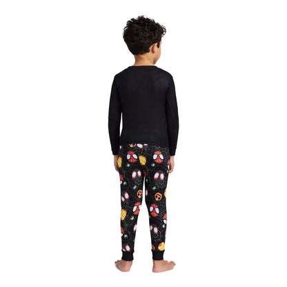 Marvel Spider-Man Halloween Boys 2-Piece Cotton Pajama Set, Spidey Ghost-Spider and Iron Man Graphic Top and Pants, Black