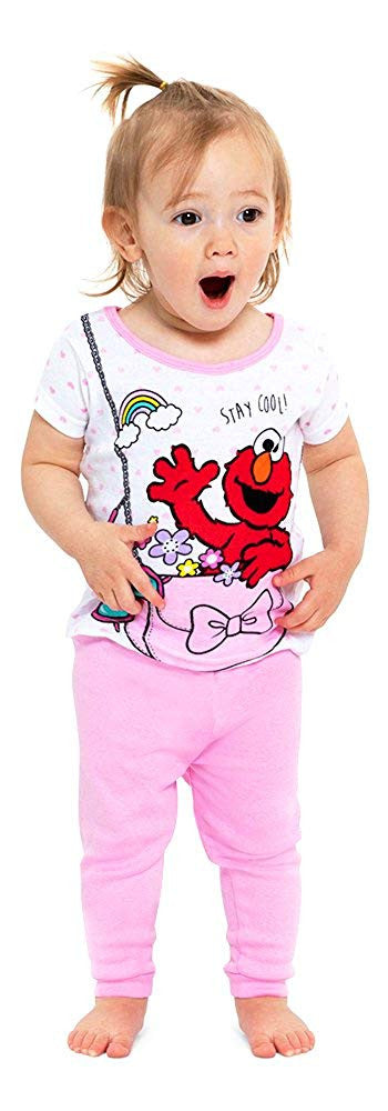 Sesame Street Girls' 4-Piece Cotton Pajama Set