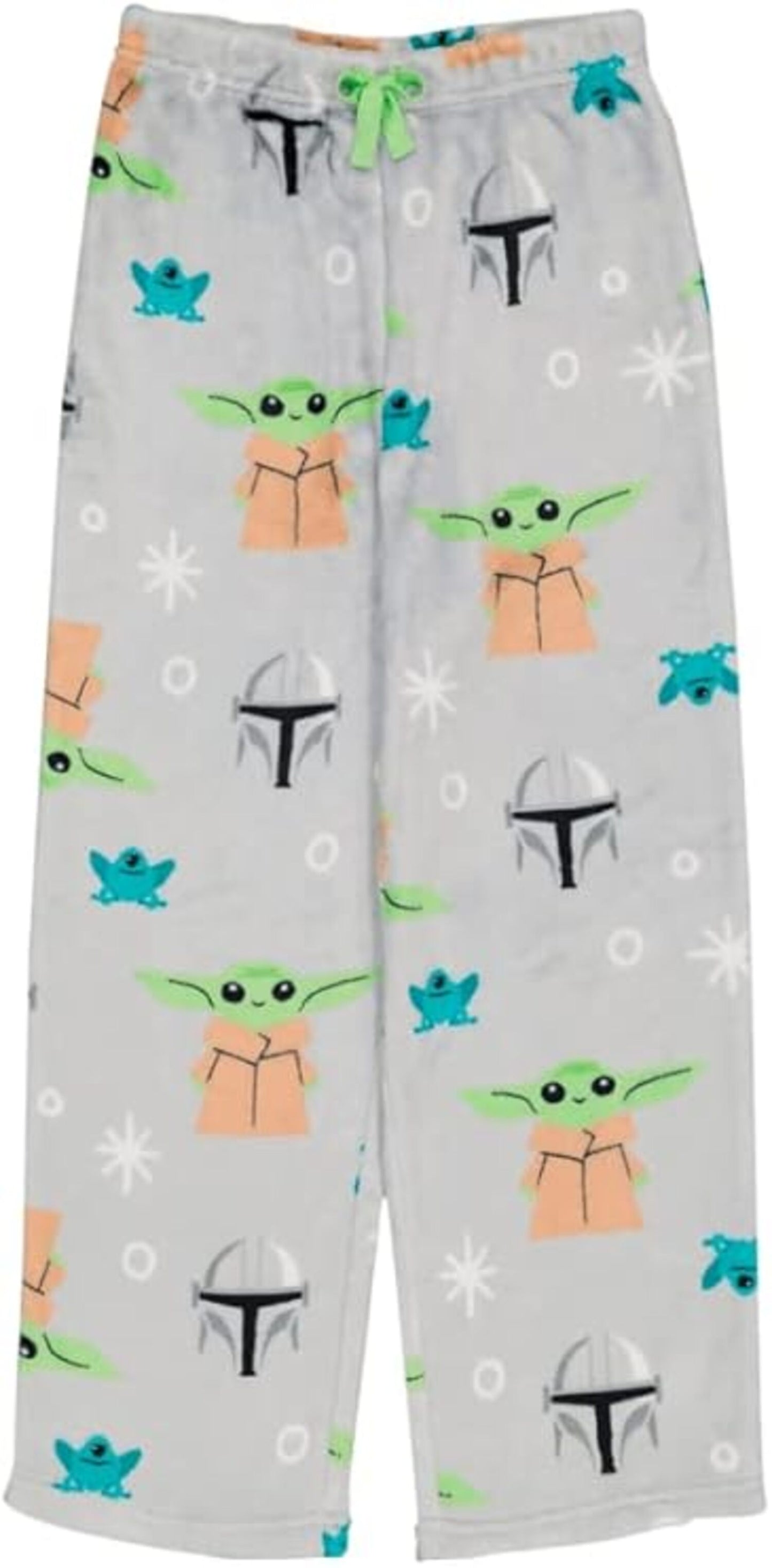 Star Wars The Mandalorian Boys Fleece Pajama Pants, Grogu and Mando Helmet All-Over Print Sleep Trousers, Heather Gray