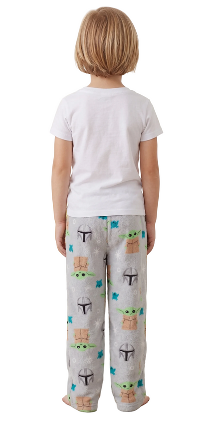 Star Wars The Mandalorian Boys Fleece Pajama Pants, Grogu and Mando Helmet All-Over Print Sleep Trousers, Heather Gray