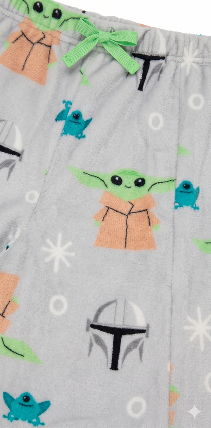 Star Wars The Mandalorian Boys Fleece Pajama Pants, Grogu and Mando Helmet All-Over Print Sleep Trousers, Heather Gray