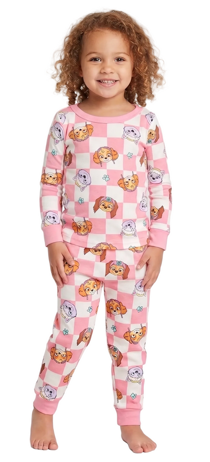 Paw Patrol Girls 4-Piece Cotton Pajama Set, Skye and Everest Graphic Tees and Matching Pants, Snug Fit Sleepwear, Pink/White
