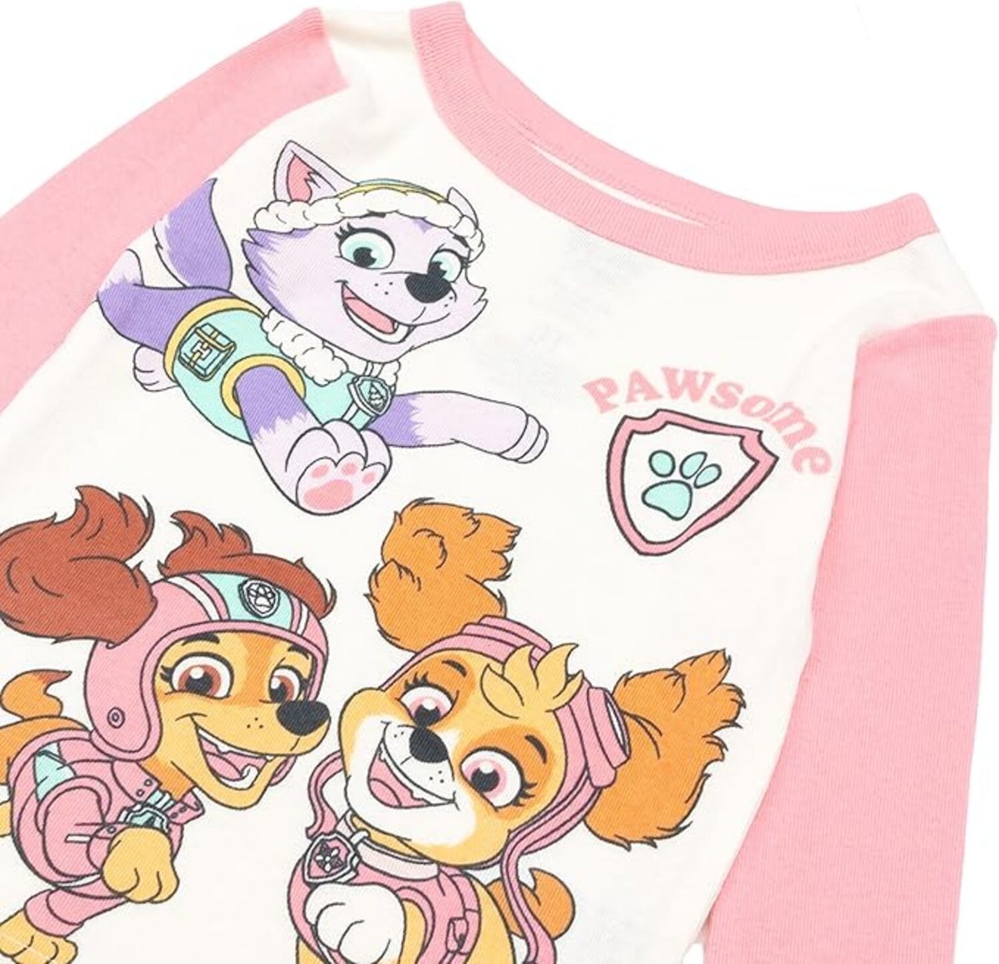 Paw Patrol Girls 4-Piece Cotton Pajama Set, Skye and Everest Graphic Tees and Matching Pants, Snug Fit Sleepwear, Pink/White