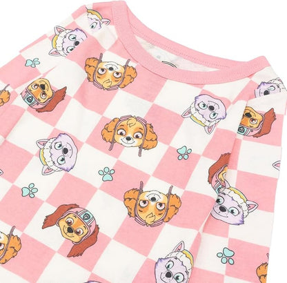 Paw Patrol Girls 4-Piece Cotton Pajama Set, Skye and Everest Graphic Tees and Matching Pants, Snug Fit Sleepwear, Pink/White