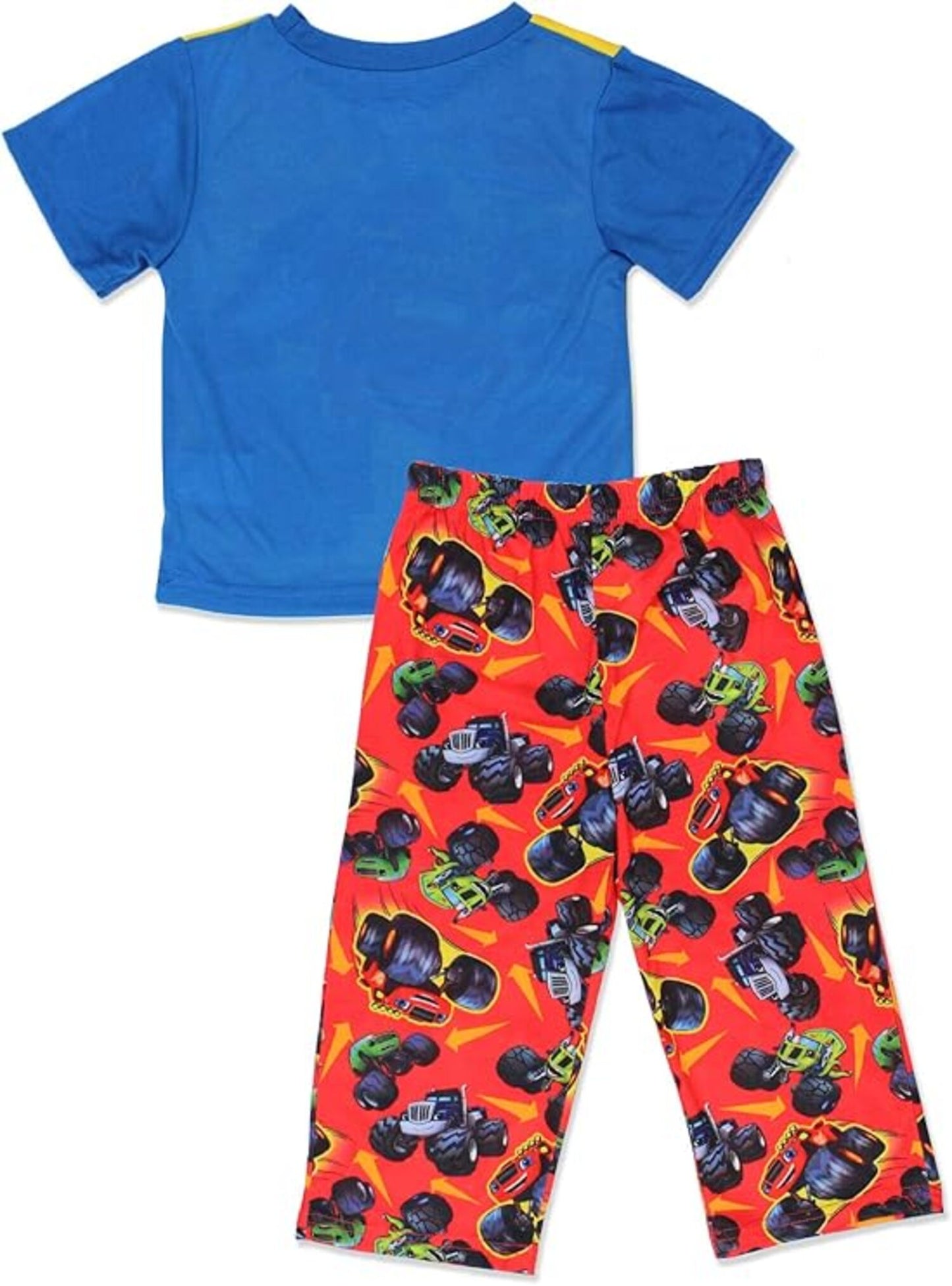 Blaze and the Monster Machines Boys 2-Piece Pajama Set, Short Sleeve Graphic Tee and Matching Allover Print Pants, Red/Yellow/Blue