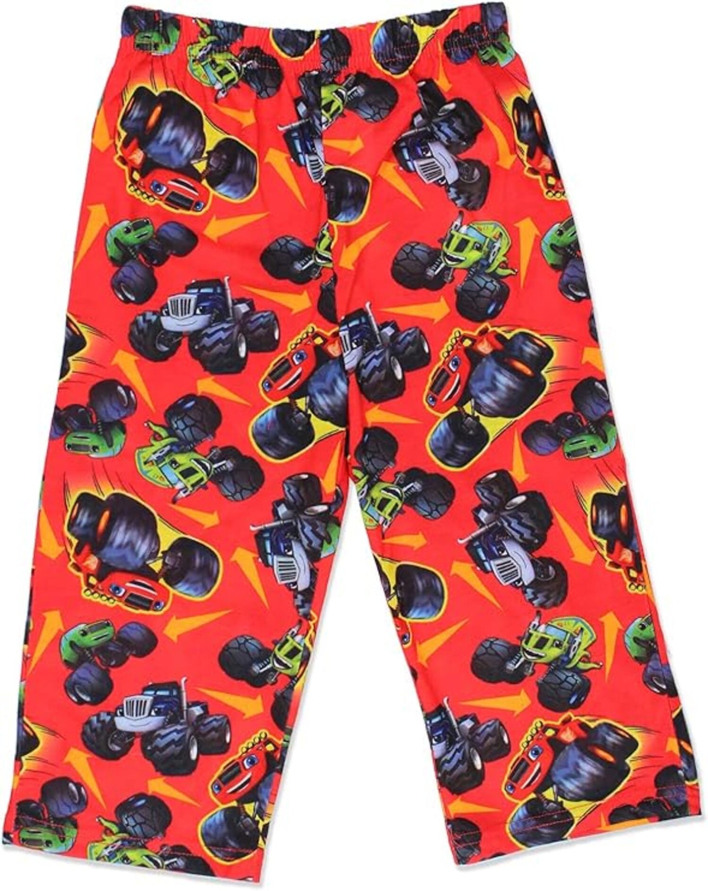 Blaze and the Monster Machines Boys 2-Piece Pajama Set, Short Sleeve Graphic Tee and Matching Allover Print Pants, Red/Yellow/Blue