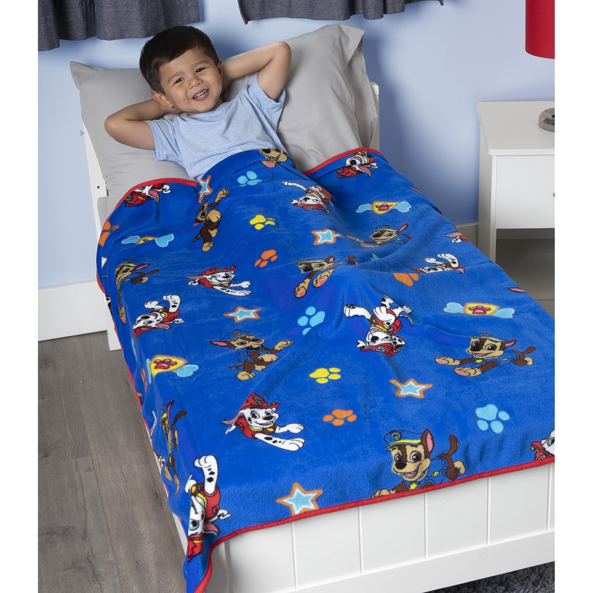 PAW Patrol Plush Toddler Blanket, 40x50 Chase & Marshall Allover Print Fleece Throw, Royal Blue
