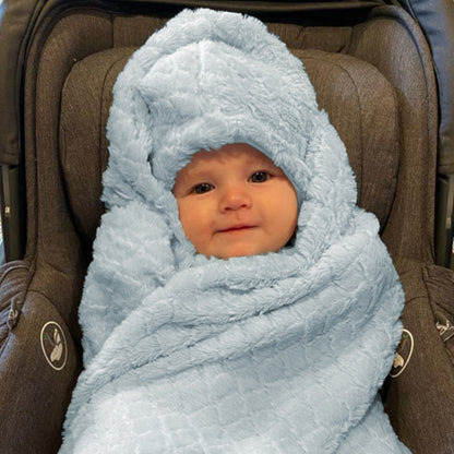 Everyday Kids Blue Plush Hooded Car Seat Blanket