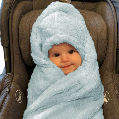 Everyday Kids Blue Plush Hooded Car Seat Blanket