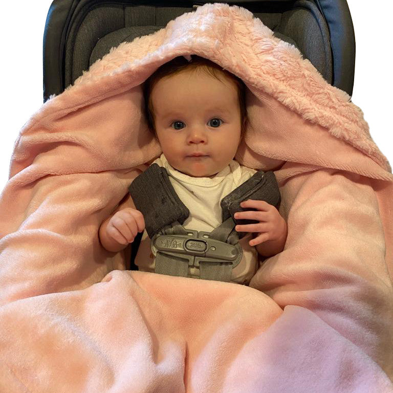 Everyday Kids Pink Plush Hooded Car Seat Blanket