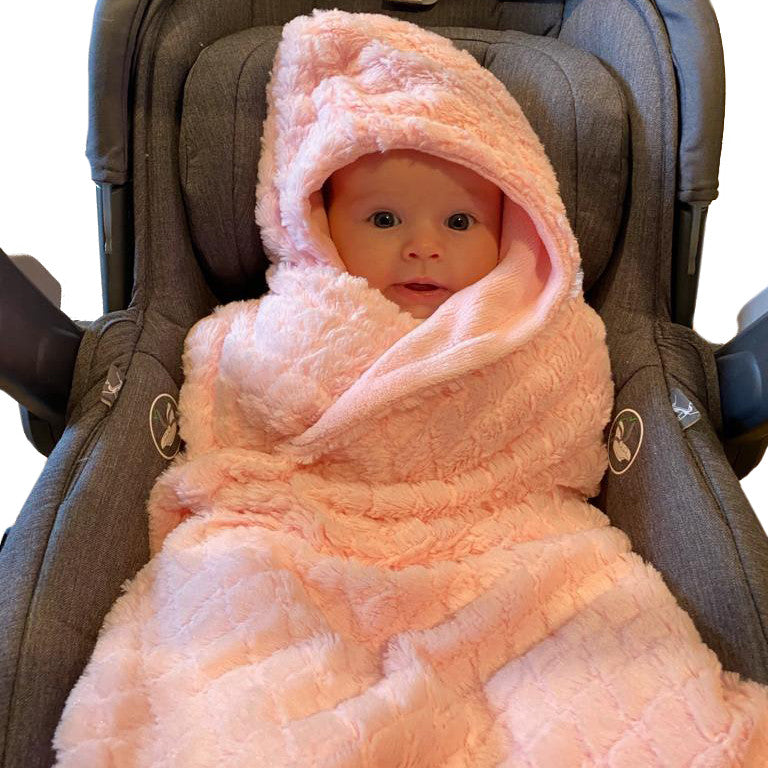 Everyday Kids Pink Plush Hooded Car Seat Blanket
