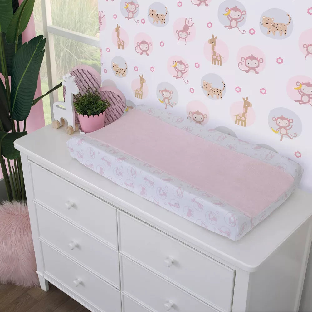 NoJo Sweet Jungle Friends Baby Changing Pad Cover, Fitted Microfiber Nursery Cover, Pink