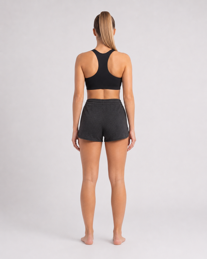 New York Laundry Women's 3-Inch Running Shorts with Drawstring Waistband and Pockets, Charcoal Heather