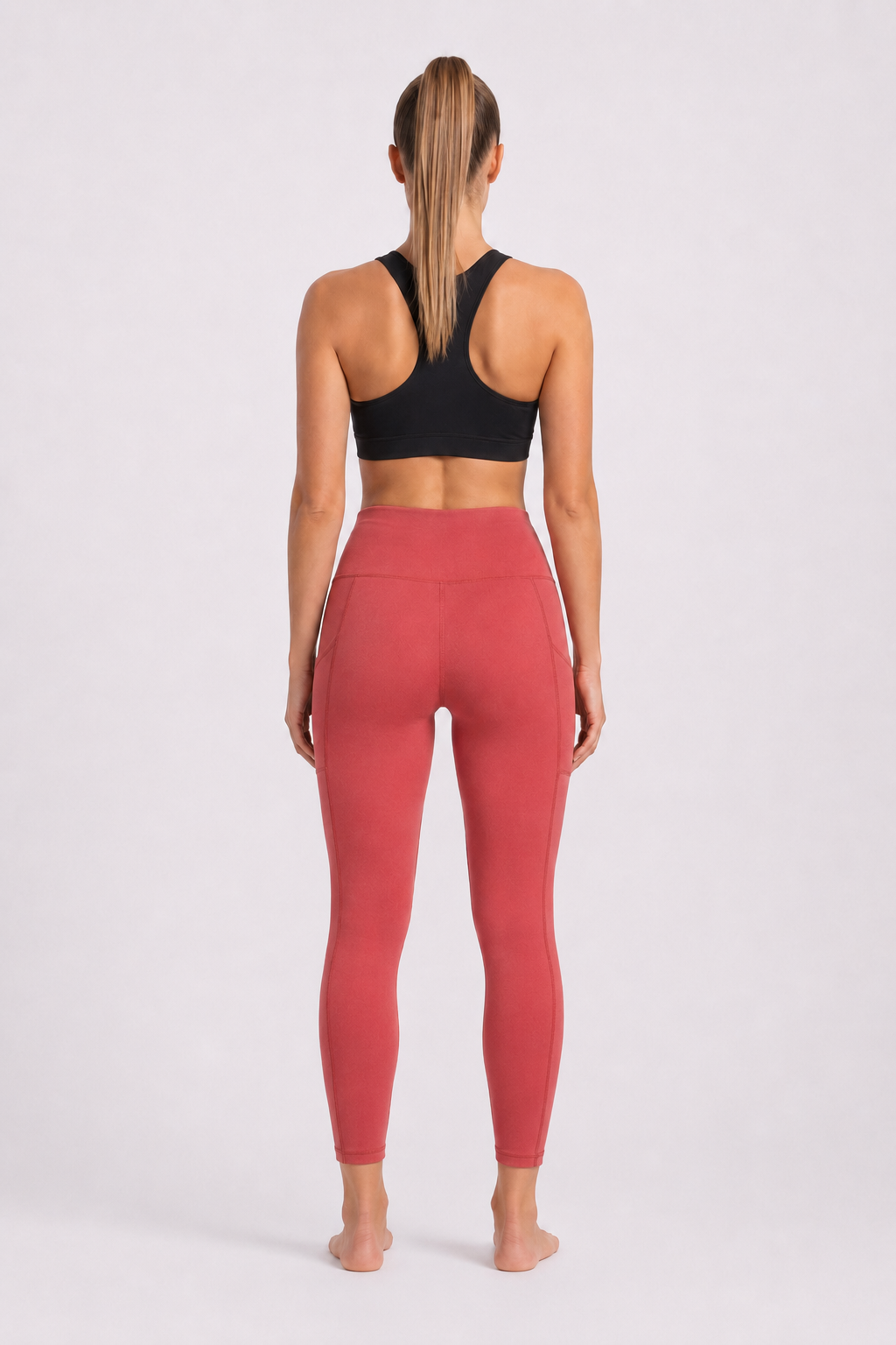 New York Laundry Women's 7/8 High-Waisted Leggings with Side Pockets, Coral Pink / Dusty Rose