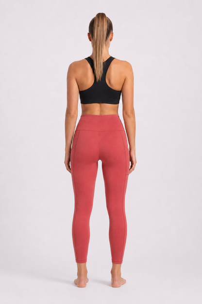 New York Laundry Women's 7/8 High-Waisted Leggings with Side Pockets, Coral Pink / Dusty Rose