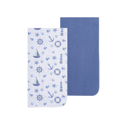 EVERYDAY KIDS 4 Pack Flannel Receiving Baby Blanket Set - Nautical/Wavy Stripes