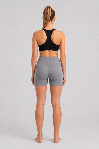 New York Laundry Women's 7-Inch High-Waisted Biker Shorts with Side Pockets, Heather Grey