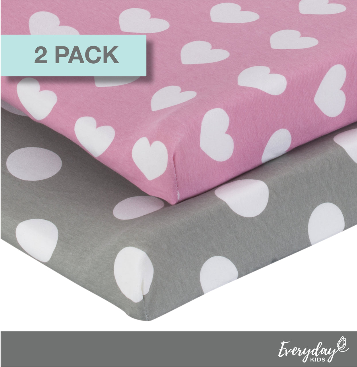 EVERYDAY KIDS 2 Pack Cotton Jersey Knit Changing Pad Cover - Hearts/Dots