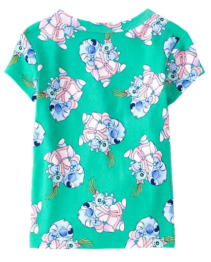 Disney Lilo & Stitch Still Dreaming Short Sleeve Top and Pants Pajama Set for Toddler Kids, Green, Size 4T