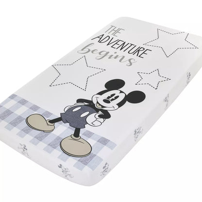 Disney Mickey Mouse "The Adventure Begins" Photo Op Fitted Crib Sheet, Grey and White
