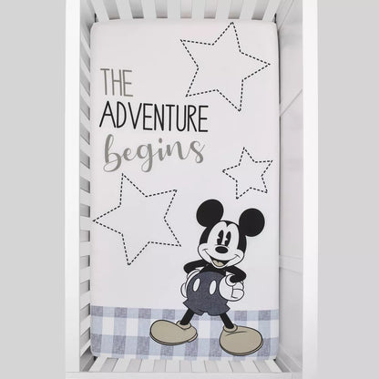 Disney Mickey Mouse "The Adventure Begins" Photo Op Fitted Crib Sheet, Grey and White