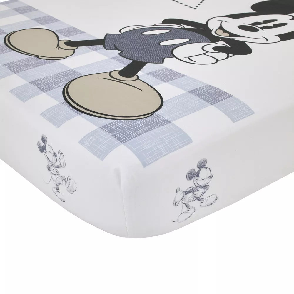 Disney Mickey Mouse "The Adventure Begins" Photo Op Fitted Crib Sheet, Grey and White