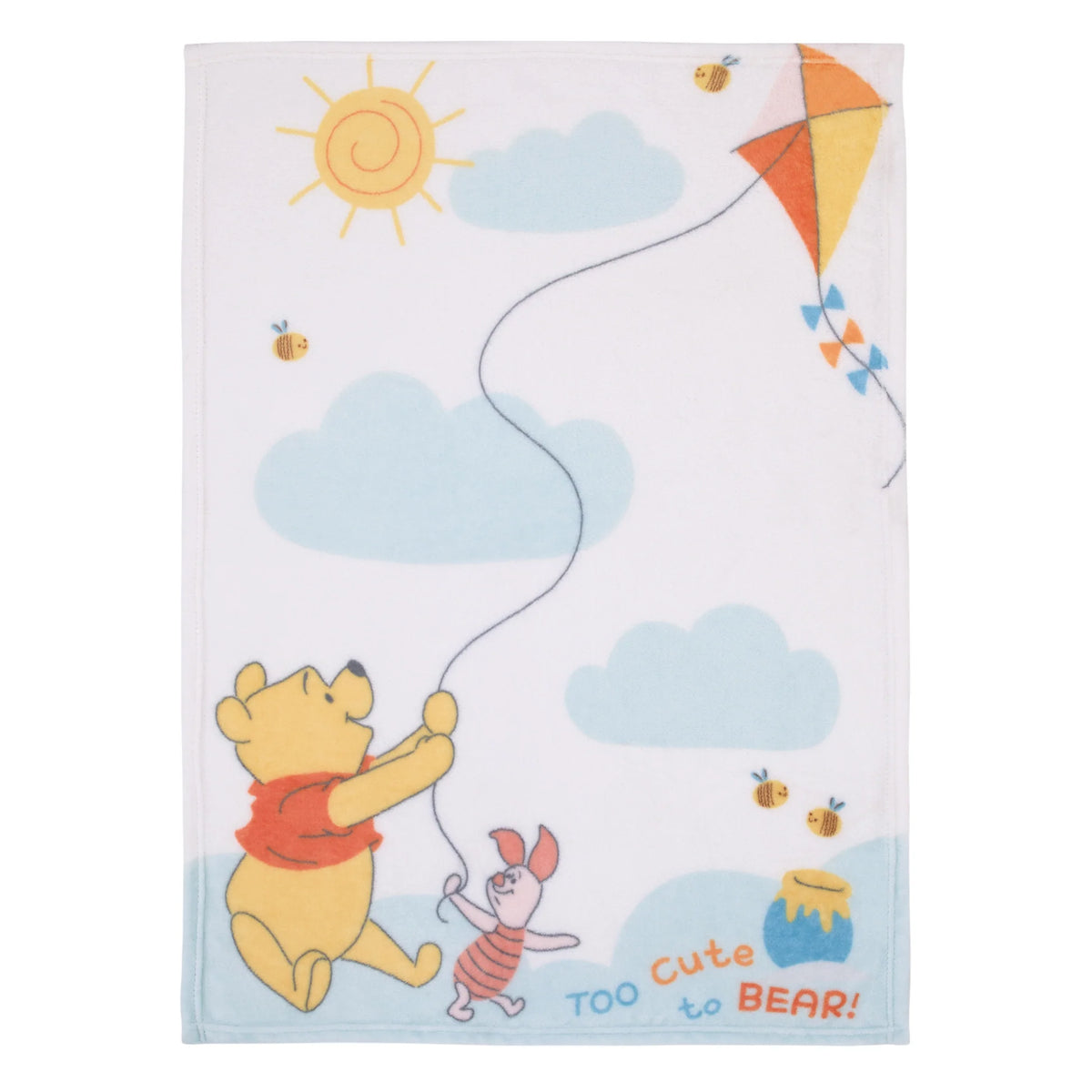 Disney Winnie the Pooh "Too Cute to Bear!" Photo Op Baby Blanket, 30 x 40 Inches, White and Blue