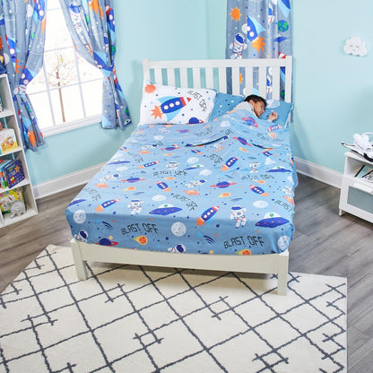 Everyday Kids Blast Off in Outer Space 4PC Full Size Bed Sheet Set